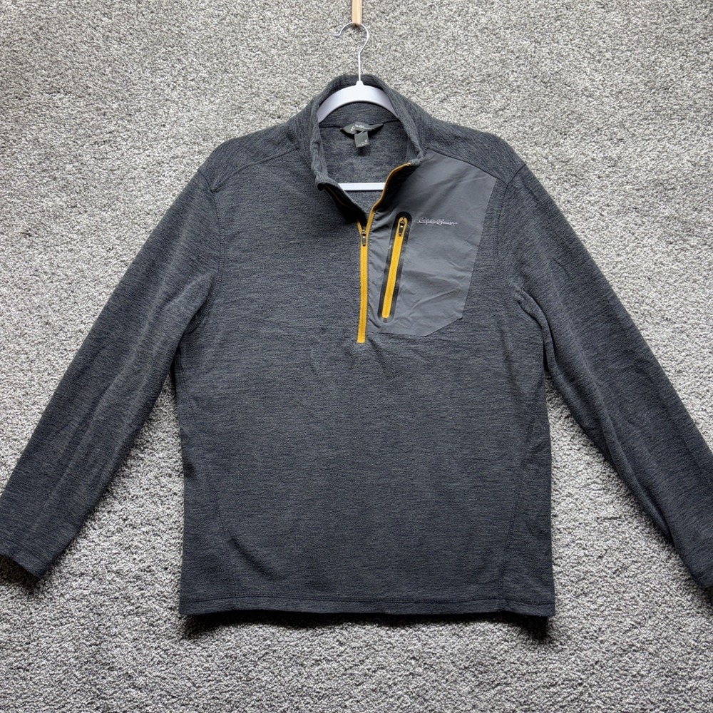 Eddie Bauer Fleece Pullover Mens M Gray Cloud Layer Pro 1/4 Zip‎ Sweater Outdoor